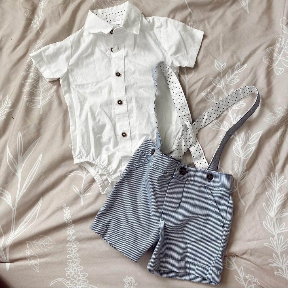 baby formal set with shorts and suspenders